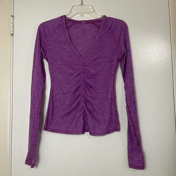 LULULEMON interval long sleeve vneck shirt heathered ultraviolet purple size 4 - Picture 2 of 4